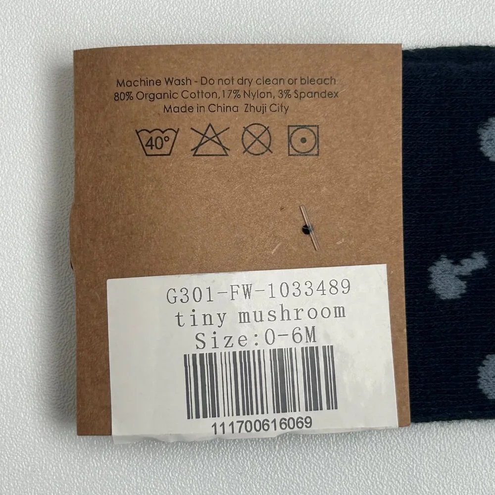 NWT Kate Quinn Baby Knee High Socks 0-6M Navy Mushroom Organic Cotton